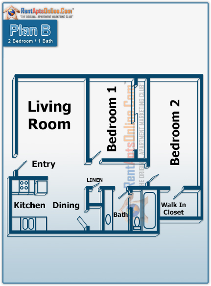This image is the visual schematic representation of Two Bedroom in River's Edge At Fair Oaks Apartments.
